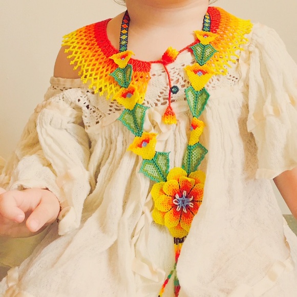 Vintage Mexican handmade blouse crochet lace hippie bell sleeves boho baby - Picture 1 of 1